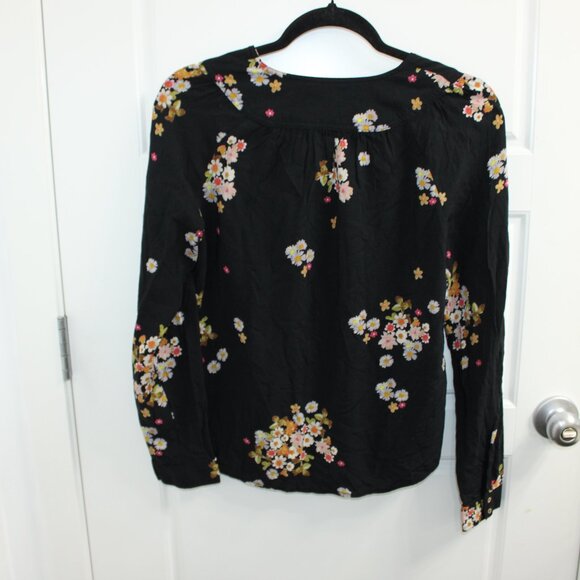 Anthropologie Maeve Black Floral Casual Blouse Button Down - Size XS - Picture 3 of 3